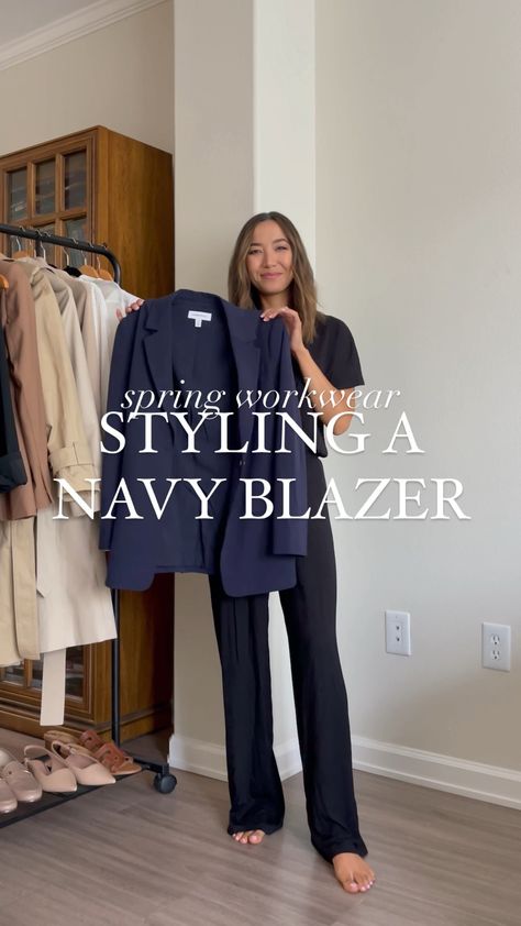 Shop Boyfriend Blazer and other curated products on LTK, the easiest way to shop everything from your favorite creators. Navy Blazer Grey Pants, Navy Blazer Outfit Women Work, Navy Blue Blazer Outfit Women, Navy Blazer Outfit Women, Blazer Outfits For Women Work, Boyfriend Blazer Outfit, Blue Blazer Outfits For Women, Navy Blue Blazer Women, Waistcoat Outfit Women