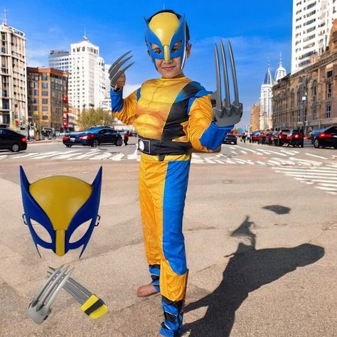 Unleash your child's inner superhero with the Wolverine Cosplay Costume! This luxury jumpsuit and mask set allows kids to transform into the fierce and fearless Wolverine from the X-Men. Perfect for Halloween, Christmas, New Year celebrations, or any costume party, this high-quality outfit brings the iconic look of Wolverine to life. Designed for comfort and durability, the jumpsuit offers a snug fit, while the detailed mask completes the transformation for an unforgettable superhero experience! Kids Wolverine Costume, Diy Wolverine Costume, Wolverine Costume Kids, Wolverine Costume, Wolverine Cosplay, The Wolverine, Homemade Costume, Diy Costumes Kids, Costume Mask