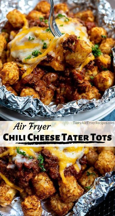 Tatertots Recipes, Chili Tots, Tator Tot Recipe, Chili Cheese Tater Tots, Cheese Air Fryer, How To Cook Chili, Tater Tot Recipes, New Air Fryer Recipes, Grill Press