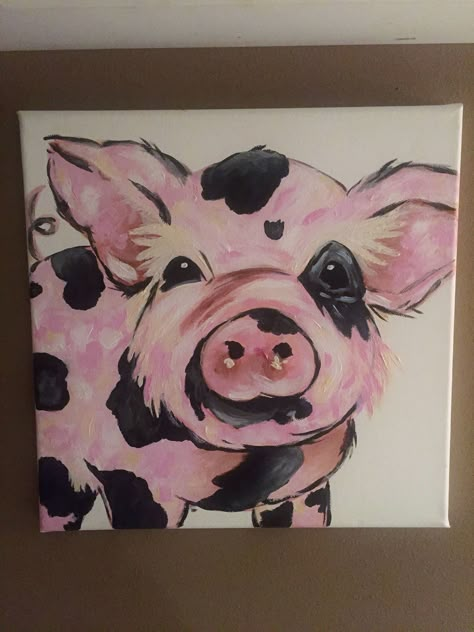 6 Farm Animals Paintings Canvases 48d408ff5cf9df1c4b8dcecaf354b1d7 Art Canvas Painting Ideas, Farm Animal Paintings, Farm Animal Painting, Animal Paintings Acrylic, Pig Painting, Pig Art, Paint Nite, Painting Canvases, Cute Canvas Paintings