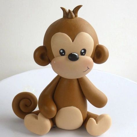 Monkey Cake Topper, Pastel Safari, Fondant Monkey, Ballerina Cake Topper, Giraffe Cakes, Topper Fondant, Monkey Cake, Handmade Cake Topper, Jungle Cake