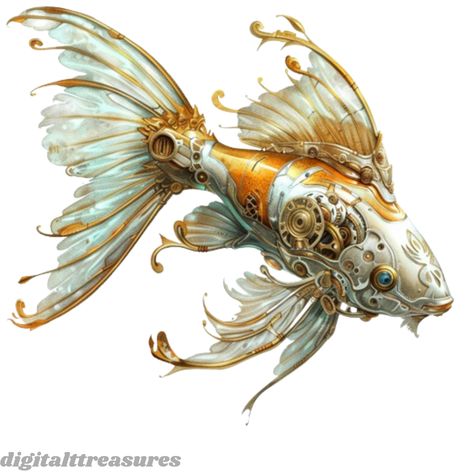 Dive into a submerged world of fantasy and machinery with "Oceanic Gears: 15 JPG Steampunk Fish Clipart," where the wonders of the ocean meet the inventive charm of steampunk. This collection features 15 undersea watercolor illustrations, each portraying a variety of fish adorned with imaginative steampunk elements. From mechanical fins to gear-infused bodies, these digital art pieces blend the natural elegance of marine life with the whimsical intricacies of steampunk design, perfect for anyone Undersea Watercolor, Cute Ocean Animals, Steampunk Fish, Steampunk Machines, Steampunk Elements, Steampunk Illustration, Steampunk Animals, Mechanical Animals, Fish Clipart