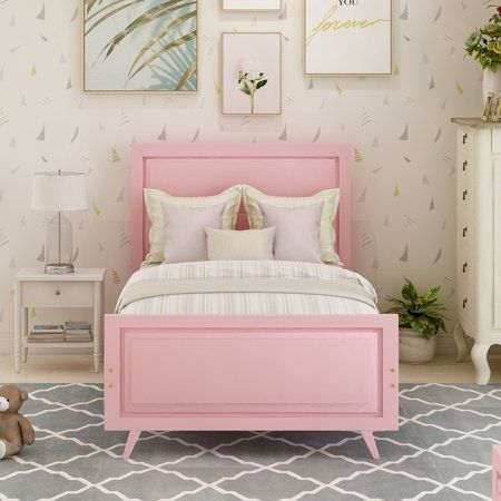 Pink Twin Bed, Platform Bed Twin, Wood Twin Bed, Twin Platform Bed Frame, Platform Bed With Headboard, Twin Size Bed Frame, Bed With Headboard, Wood Platform Bed Frame, Stylish Bed