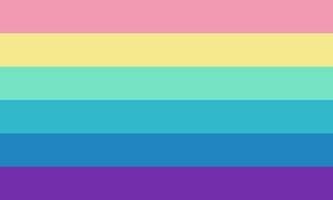 flag id: a flag with 5 stripes, which are light pink-red, light yellow, light teal, sky blue, medium dark blue, and dark purple. end id. Almondsexual Pride Flag, Teal Banner, Airplane Window, Lgbtq Flags, Lgbt Flag, A Flag, Window View, Yellow Light, Light Teal