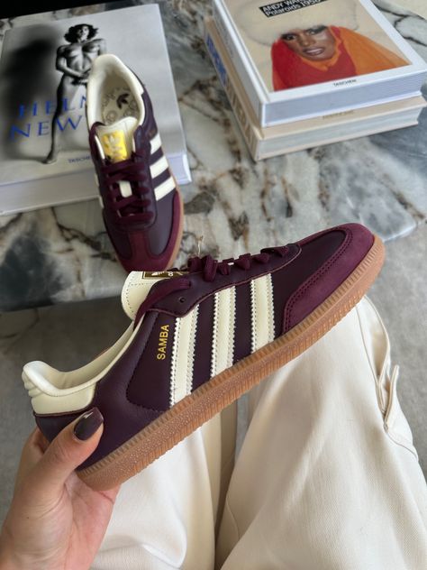 Adidas Samba OG "Maroon" Sneakers … curated on LTK Eastetic Shoes, Samba Adidas Shoes, Adidas Samba Maroon Outfit, Cherry Sambas, Adidas Samba Maroon, Maroon Sneakers Outfit, Maroon Sambas Outfit, Maroon Sambas, Burgundy Sambas