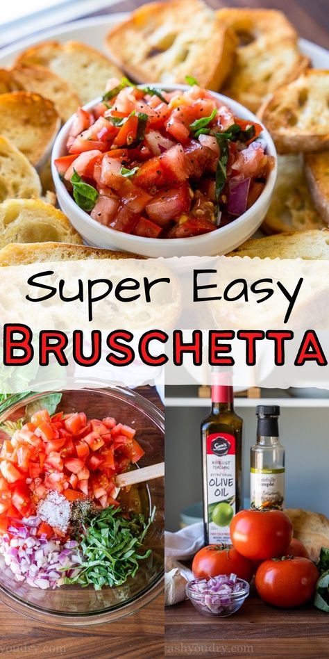 Brushetta Appetizers, Italian Bruschetta Recipe, Bruschetta Recipes, Easy Bruschetta Recipe, Toasted Baguette, Easy Bruschetta, Quick Appetizer, Baguette Bread, Bruschetta Recipe