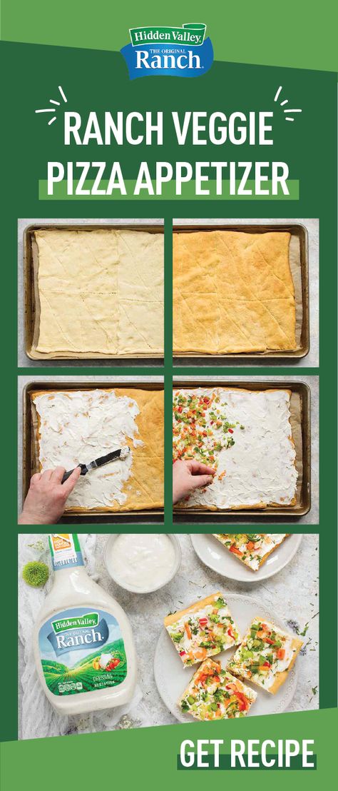 Veggie Pizza Appetizer, Crescent Roll Veggie Pizza, Pizza Appetizer, Pizza Ranch, Veggie Pizza Recipe, Crescent Roll Pizza, Pizza Food Truck, Cream Cheese Spread, Pizza Appetizers