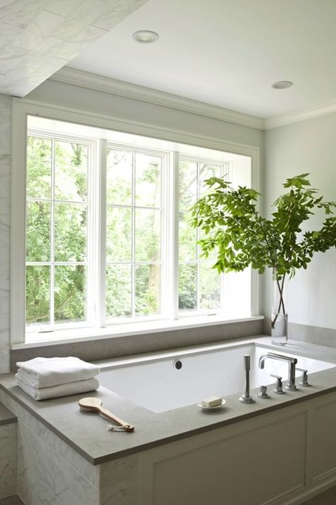 Milton Development: Gorgeous master bathroom with blue paint color and wood paneled drop-in tub. Drop In Tub Ideas, Blue Paint Color, Hot Tub Landscaping, Tub Remodel, Built In Bathtub, Drop In Tub, Tub Ideas, Bathtub Design, Tub Surround