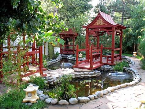 chinese garden design with small pond to feng shui house Lemon Decorating, Hairstyles Flower, Chinese Garden Design, Japanese Gardens Design Ideas, Japanese Garden Landscape, Japanese Tea House, Asian Landscape, Ikan Koi, Japanese Garden Design