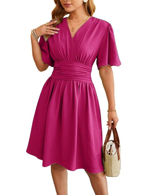 PRICES MAY VARY. Women's summer wrap dress is made of breathable and comfortable material, more friendly to the skin and soft to wear, non-stretch. Features: Short flared sleeve dress, wrap v neck, a-line, casual swing dress, floral sundress, knee length dress, empire waist dress. Occasion: This women's midi dress is perfect for leisure, work, home, and daily. Good for spring, summer, and fall wear. Match: The v-neck wrap dress is easy to pair with any high heels, earrings, necklace, and handbag Summer Sun Dresses, Sun Dresses, Design Dresses, Dress 2024, Outfit Casual, Middle Age, Cinched Waist, Winter Looks, Women Dress