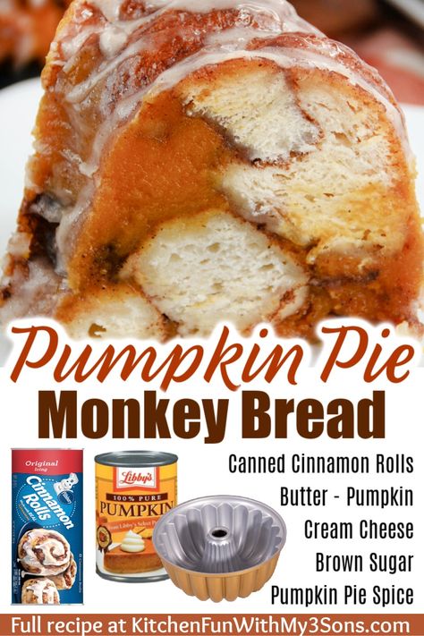 Pumpkin Cinnamon Monkey Bread, Pumpkin Pie Monkey Bread Recipe, Pumpkin Cinnamon Roll Monkey Bread, Pumpkin Cheesecake Monkey Bread, Pumpkin Pie Monkey Bread, Fall Monkey Bread, Thanksgiving Monkey Bread, Pumpkin Monkey Bread Pillsbury, Halloween Monkey Bread