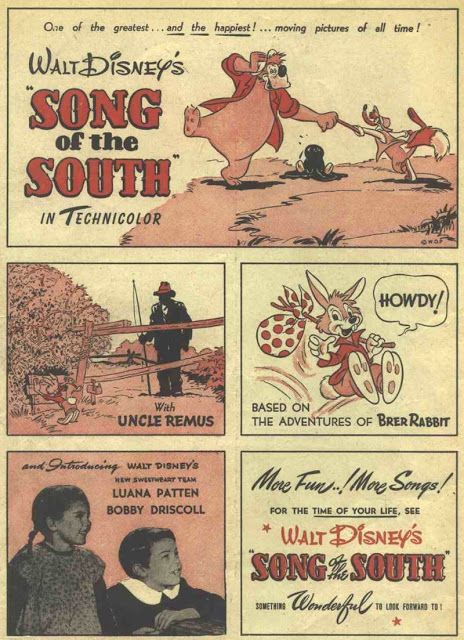 Vintage Disney Posters, Disneyland Vintage, Disney Song, Uncle Remus, Brer Rabbit, Posters Movie, Song Of The South, Newspaper Art, Disney Posters