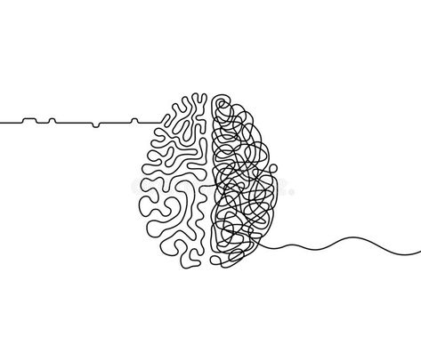 Brain Hemispheres, One Line Illustration, Brain Drawing, Brain Tattoo, Brain Illustration, One Line Tattoo, One Line, Brain Art, Chaos Theory