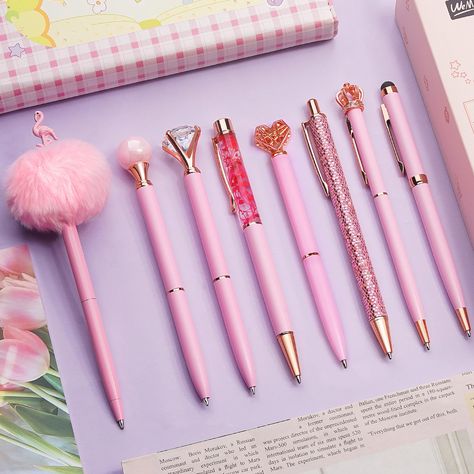 Pink Office Supplies, Cute Writing, Pretty School Supplies, Cute Stationary School Supplies, Fancy Pens, Pink Pens, Cute School Stationary, Kawaii School Supplies, Pretty Pens