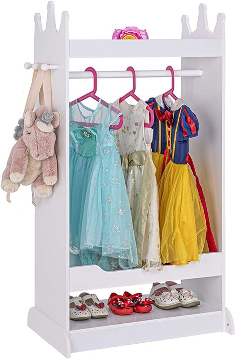 Dressing Up Storage Kids, Dress Up Clothes Storage, Closet For Kids, Costume Storage, Dresser Pink, Mirror Costume, Kids Armoire, Dress Up Stations, Armoire Closet