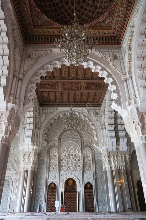 Hassan II Mosque interior vault in Casablanca, Morocco. Arabic arches and ornaments in the interior of the mosque stock photos Hassan Mosque Casablanca, Hassan Ii Mosque Casablanca Morocco, Casablanca Mosque, Mosque Interior Design, Moroccan Mosque, Morocco Architecture, Arab Architecture, Mosque Interior, Hassan Ii Mosque