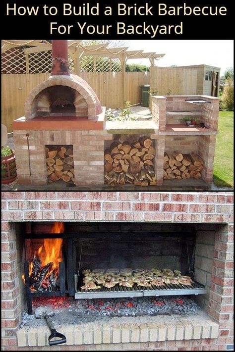 Diy Brick Bbq And Pizza Oven, Build Bbq Ideas, Bbq Diy Build, Diy Brick Bbq Grill Ideas, Bbq Build Ideas, Brick Built Bbq And Pizza Oven, Brick Bbq And Pizza Oven, Brick Grill Outdoor Diy, Brick Bbq Grill Ideas