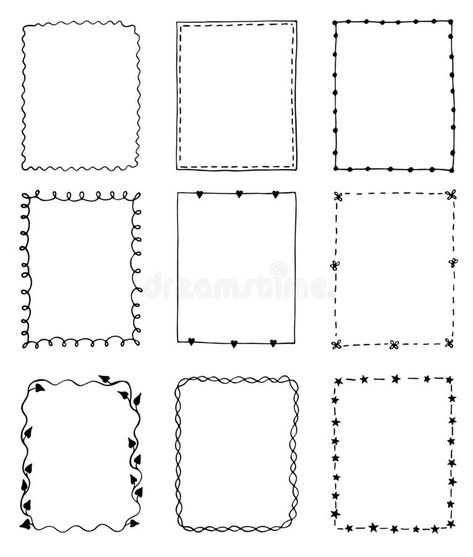 Set of hand-drawn doodle frames stock illustration Bullet Journal Frames, Dividers Ideas, Bullet Journal Boxes, Notepad Crafts, Creative Book Cover Designs, Creative Book Covers, Doodle Borders, Bond Paper Design, Colorful Borders Design