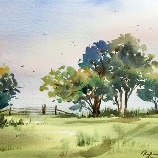 Step Landscape, Painting On Canvas For Beginners, Watercolor Scenery, Tree Watercolor Painting, Watercolor Art Landscape, Canvas For Beginners, Watercolor Paintings For Beginners, Watercolour Inspiration, Watercolor Paintings Easy