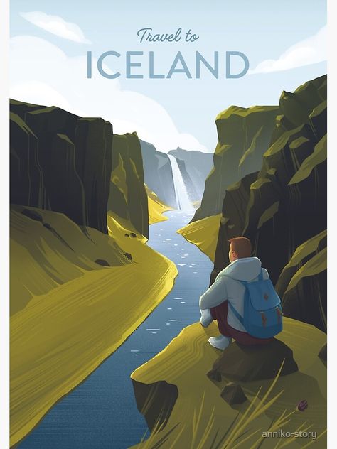 "Travel to Iceland" Art Print by anniko-story | Redbubble Vintage Disney Posters, Travel To Iceland, Wanderlust Decor, Disney Posters, Retro Travel Poster, Vintage Ski, Travel Illustration, Travel Wall Art, Landscape Illustration