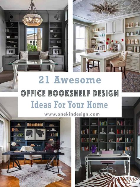 Home Office Library Ideas, Bookshelf Design Ideas, Home Office With Built Ins, Office Bookshelf Decor, Home Office Bookshelf, Small Home Library, Office Layout Ideas, Office Bookshelf, Home Office Shelves