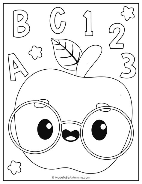 These Back to School coloring pages are fun pages to get your little ones excited for their first day of school! Great for parents and teachers alike! First Day Of School Coloring Page, Back To School Crafts For Toddlers, Back To School Coloring Sheets, Toddler Coloring Pages, Back To School Coloring Pages, Coloring Pages Preschool, Mooi Prentjies, Kindergarten Coloring Pages, Preschool Coloring Pages