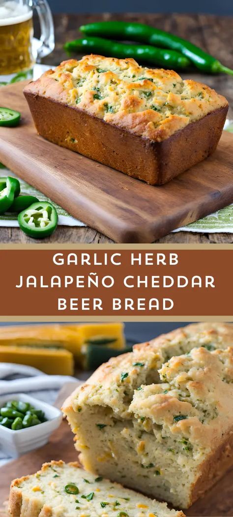 Easy Jalapeno Cheddar Bread, Herb Bread Machine Recipes, Jalapeno Bread Recipes, Garlic Beer Bread, Beer Cheese Bread Recipe, Cheddar Beer Bread, Cheese Breads, Beer Cheese Bread, Jalapeño Bread