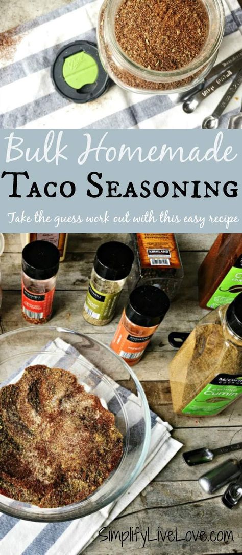 Homemade Taco Seasoning - time saving bulk recipe | Simplify, Live, Love Low Carb Taco Seasoning, Diy Taco Seasoning, Mild Taco Seasoning, Make Taco Seasoning, Low Carb Taco, Homemade Taco Seasoning Mix, Homemade Taco Seasoning Recipe, Homemade Seasoning, Taco Seasoning Recipe