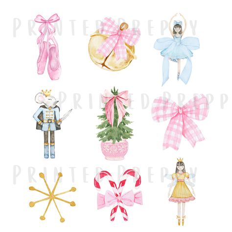 Nutcracker Clipart, Nutcracker Illustration, Personalized Holiday Cards, Bow Clipart, Southern Christmas, Preppy Christmas, Pink Ballerina, Custom Gift Tags, Nutcracker Christmas