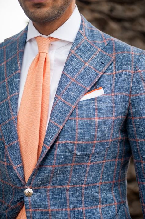 ... Gentleman Mode, White Pocket Square, Der Gentleman, Summer Blazer, Orange Tie, Sport Jacket, Sharp Dressed Man, Mode Masculine, Suit Style