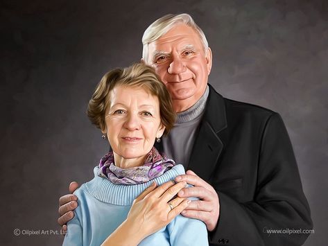 Old Couple Portrait Painting by Kapil Vaishnani Parents Photoshoot, Couple Portrait Painting, Old Couple Photography, Older Couple Poses, Older Couple Photography, Digital Portrait Painting, Vieux Couples, Older Couple, Old Couple