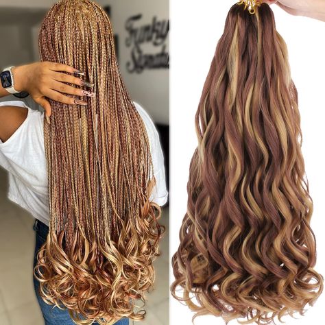 PRICES MAY VARY. Hair Quality: High-quality High-temperature fiber synthesis, Natural appearance, Soft touch like human hair. The curly design at the tail adds fashion sense and makes you more beautiful. Product Specifications:22Inch(75±5g/pc=2.64oz); 8Pcs/Lot, Usually 6-8 pcs can full a head; Color:1B#,27#,30#,350#,T30#,TBUG#,T27#,RS30#,27M30#,27M613#,27M33#,1B27613#,1B3027#. Easy Install: Pre stretched french curly braiding hair&French bouncy braiding hair curls, Save much more time to braid a Box Braids With French Curls, Fall Box Braids, Braids For Wavy Hair, Modern Braids, Hair For Box Braids, Curly Design, Curly Braiding Hair, Fall Braids, Curly Ombre