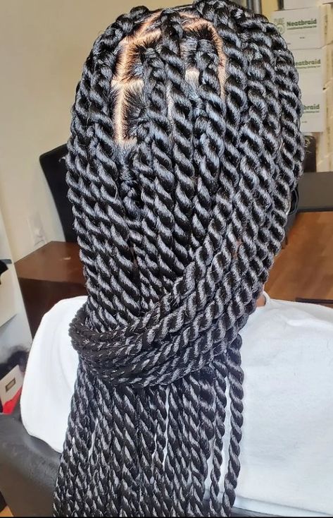 Big Twisted Braids, Rope Twist Box Braids, Medium Sized Senegalese Twists, Soft Senegalese Twists, Big Senegalese Twists Braids, Big Box Twists Hairstyles, Singles Twist Braids African Americans, Sengelese Twist Medium, Boxed Twist Braids