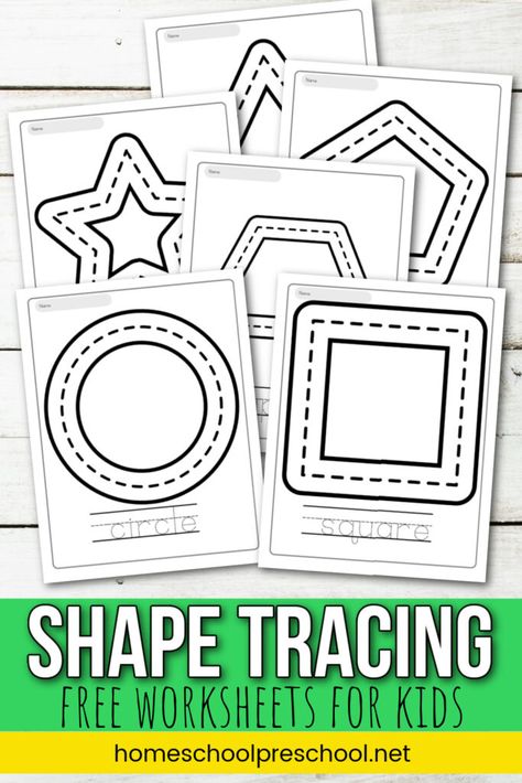 Tracing Shapes Worksheets, Shape Worksheets For Preschool, Shape Activities Preschool, Shape Tracing Worksheets, Free Worksheets For Kids, Teaching Shapes, Printable Shapes, Preschool Tracing, Free Preschool Printables