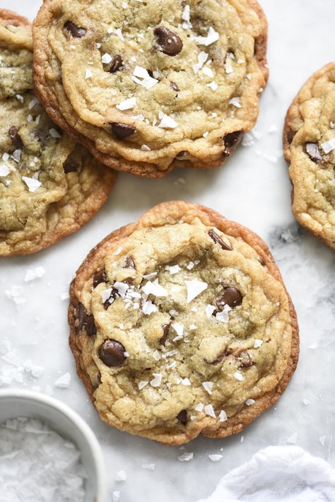 Milk Bar's Salted Chocolate Chip Cookies | foodiecrush.com Dessert Trifles, Cheesecake Strawberries, Decadent Cheesecake, Cookie Exchange Recipes, Salted Chocolate Chip Cookies, Scone Recipes, Baked Cheesecake, Heath Bars, Fitness Humor