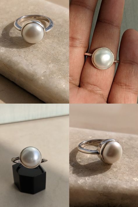 pearl silver handmade ring Silver Ring With Pearl, Welcome To June, White Pearl Ring, Silver Pearl Ring, June Birthstone Ring, Confident Women, Big Pearl, Handmade Gifts For Her, Gold Jewellery Design Necklaces