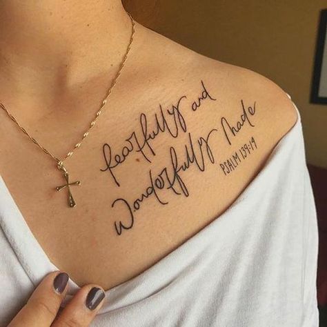 Name Tattoos Designs, Bone Tattoo Ideas, Collar Bone Tattoo Ideas, Collar Bone Tattoo Quotes, Scripture Tattoos, Collarbone Tattoo, Bible Verse Tattoos, Verse Tattoos, Bone Tattoo