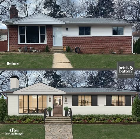 What's the Difference Between Muntin vs. Mullion? | brick&batten Painted Brick Houses, Paint Brick, Renovation Facade, Brick Houses, Architecture Renovation, Ranch House Exterior, Painted Brick House, Exterior House Remodel, House Makeovers