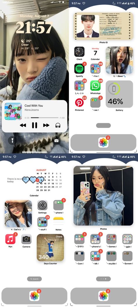 Hanni new jeans kpop ios layout homescreen idea #hanni #newjeans #kpop Iphone App Layout Kpop, Phone Organisation Aesthetic, Kpop Wallpaper Layout, Facebook Layout Kpop, Homescreen Layout Iphone Kpop, New Jeans Phone Layout, Newjeans Homescreen Layout, New Jeans Ios Layout, Kpop Layout Homescreen