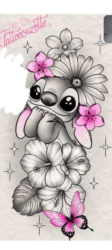 Stitch Flower Tattoo, Stitch Tattoo Stencil, Ohana Stitch Tattoo, Stitches Wallpaper, Stitch Tattoo Ideas, Stitch Cousins, Lion And Lioness Tattoo, Stitch Wallpapers, Disney Stitch Tattoo