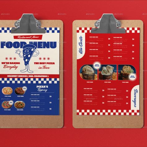 Blue Retro Pizza Food Menu Coffee Shop Menu Board, Pizza Menu Design, Retro Pizza, Dessert Names, Menu Design Layout, Graphic Design Cv, Coffee Shop Menu, Menu Layout, Pizza Menu