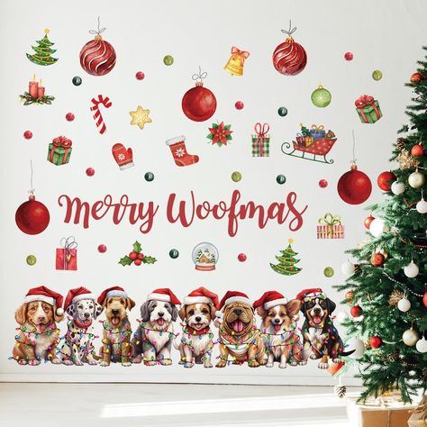 Christmas Dog Wall Decal Merry Christmas Wall Sticker Removable Christmas Wall Decals Decor for Winter Christmas Holiday Party Supplies Home Window Decor Christmas Wall Decals, Christmas Wall Stickers, Christmas Holiday Party, Home Window, Winter Wallpaper, Christmas Wall, Ball Lights, Christmas Stickers, Wall Treatments