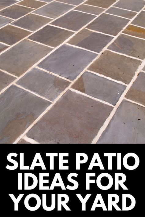 Looking to install a new patio or replace your old one? In this garden design guide, we share our FAVORITE slate patio ideas! Read more at OwnTheYard.com! Flat Stone Patio Ideas, Slate Patio Ideas, Flat Stone Patio, Pavers Design, Resin Wicker Furniture, Slate Patio, Small Fire Pit, Solar Powered Lanterns, Patio Pavers Design