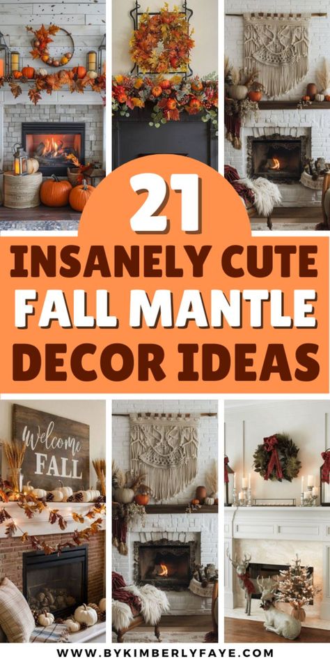 Cute Fall Mantle Decor Ideas Fall Mantle Styling, Decorating Long Mantel Ideas, Decorating A Fall Mantle, Fall Mantel Ideas Autumn, Mantle Decorating Ideas Fall, Over The Mantle Decor Ideas, Fall Mantles Ideas Living Room, Decorating In Front Of Fireplace, Fall Thanksgiving Mantle Decor