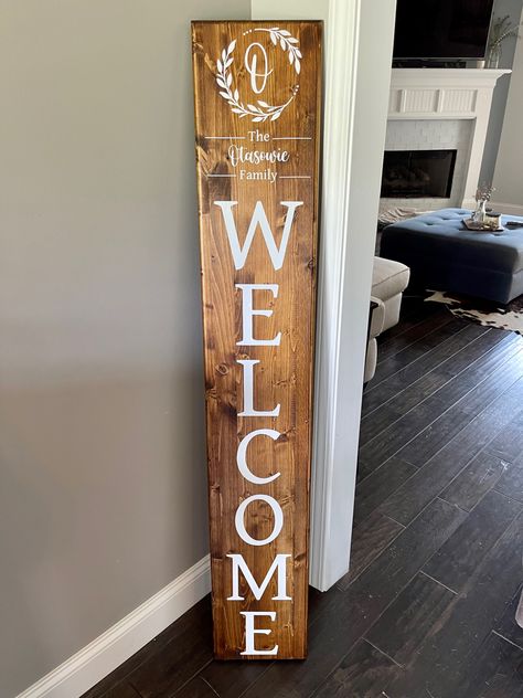 Diy Welcome Sign Wood, Wine Paint Party, Porch Leaners, Wood Porch, Established Family Signs, Wine Painting, House Updates, Front Porch Signs, Porch Welcome Sign