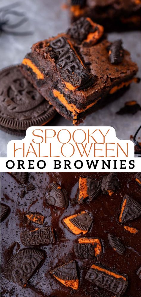 Halloween Deserts Recipes, Brownies With Oreos, Oreo Brownies Recipe, Halloween Deserts, Halloween Brownies, Halloween Oreos, Fudgy Brownie, Halloween Food Treats, Spooky Party