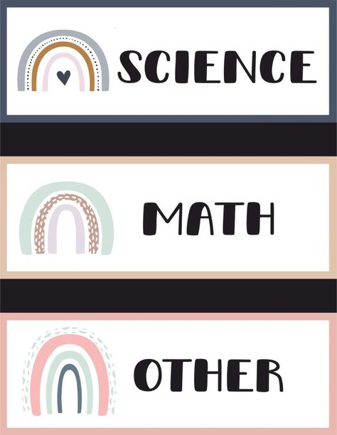 Subject Printable Labels, School Labels Aesthetic, Subject Labels Free Printables Aesthetic, Subject Labels Free Printables, Name Labels Aesthetic Printable, Classroom Subject Labels, Language Classroom Decor, Classroom Rainbow, School Labels Printables