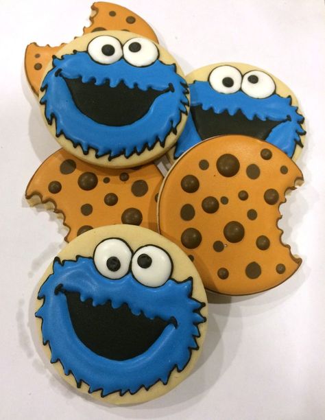 Cookie Monster Images, Cookie Monster Cookies, Cookie Monster Birthday Party, Cookies Chocolate Chip, Cookie Monster Party, Cookie Monster Birthday, Cookies Decoradas, Sesame Street Characters, Sugar Cookie Designs