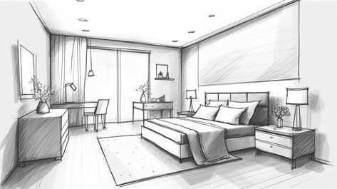 Generative ai a minimalist bedroom with ... | Premium Photo #Freepik #photo #house-project #house-blueprint #interior-designer #house-plan Interior Architecture Sketch, Minimalist Bedroom Small, Furniture Design Sketches, Interior Design Renderings, Interior Architecture Drawing, Interior Design Drawings, Minimalist Bedroom Design, Interior Design Sketches, Architectural Design House Plans