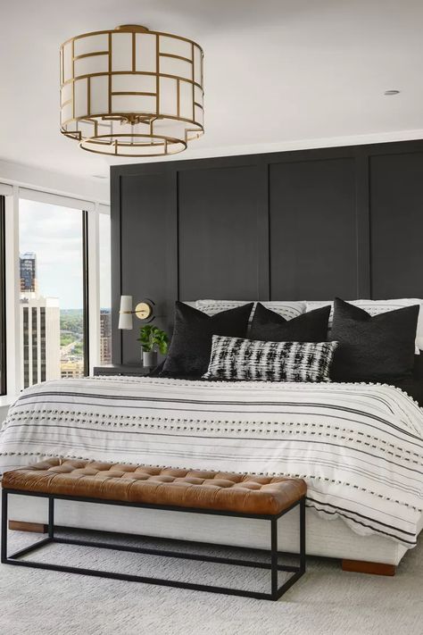 Bedroom Inspirations Black Accents, Full Curtain Wall Bedroom, Bedroom Elevation, Bedroom Goth, Bedroom Y2k, Angled Bedroom, Wall Elevation, Bedroom Nature, Windows Bedroom